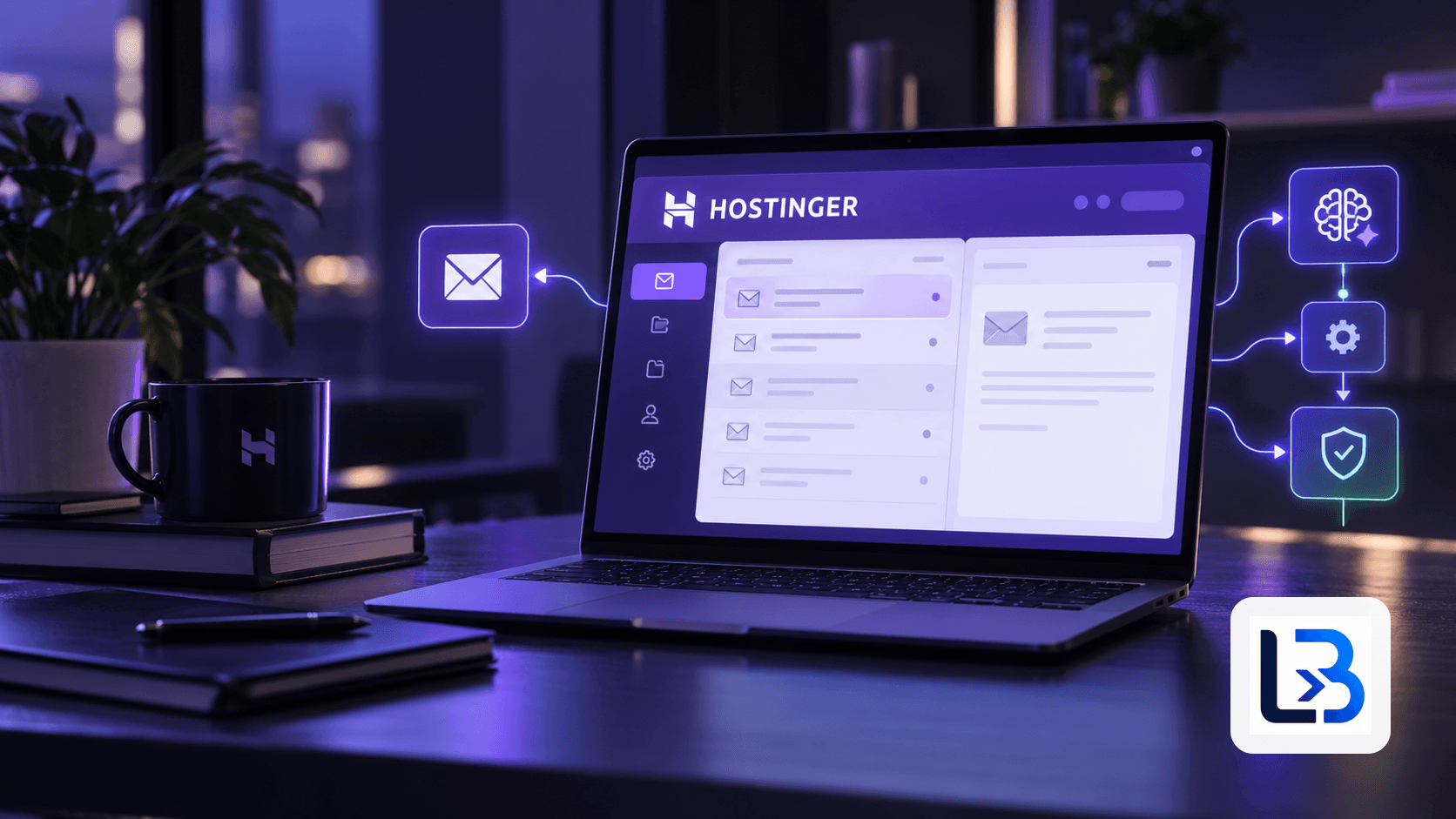 Hostinger email infrastructure connected to secure AI workflow stages