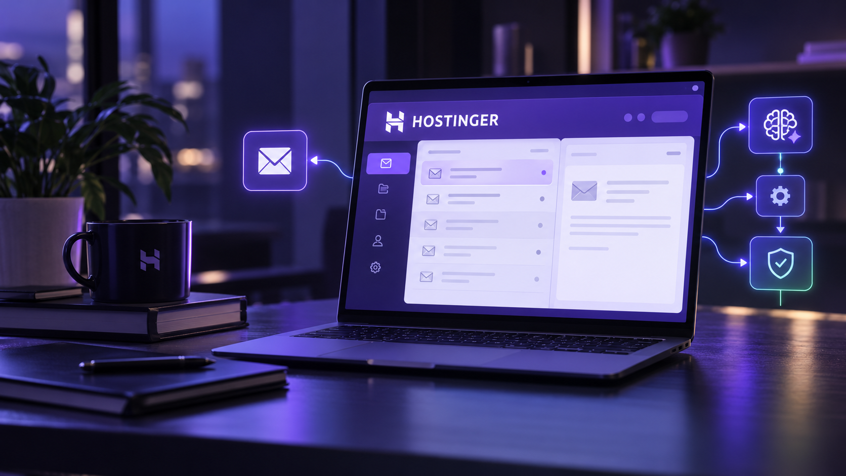 Hostinger email infrastructure connected to secure AI workflow stages