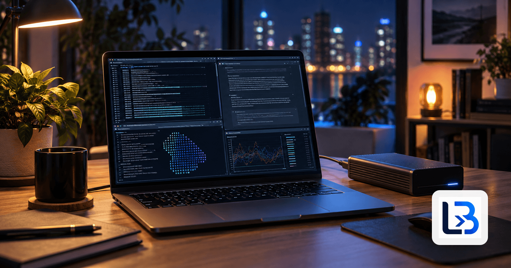 A high-memory professional laptop running several local open-source AI models in a modern workspace