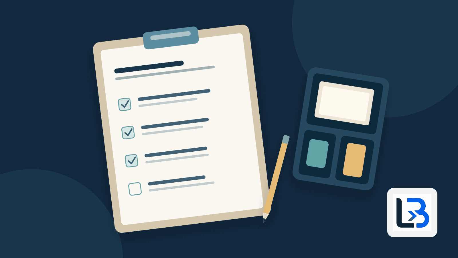 An orderly task checklist beside arranged supplies and a pencil on a navy work surface.