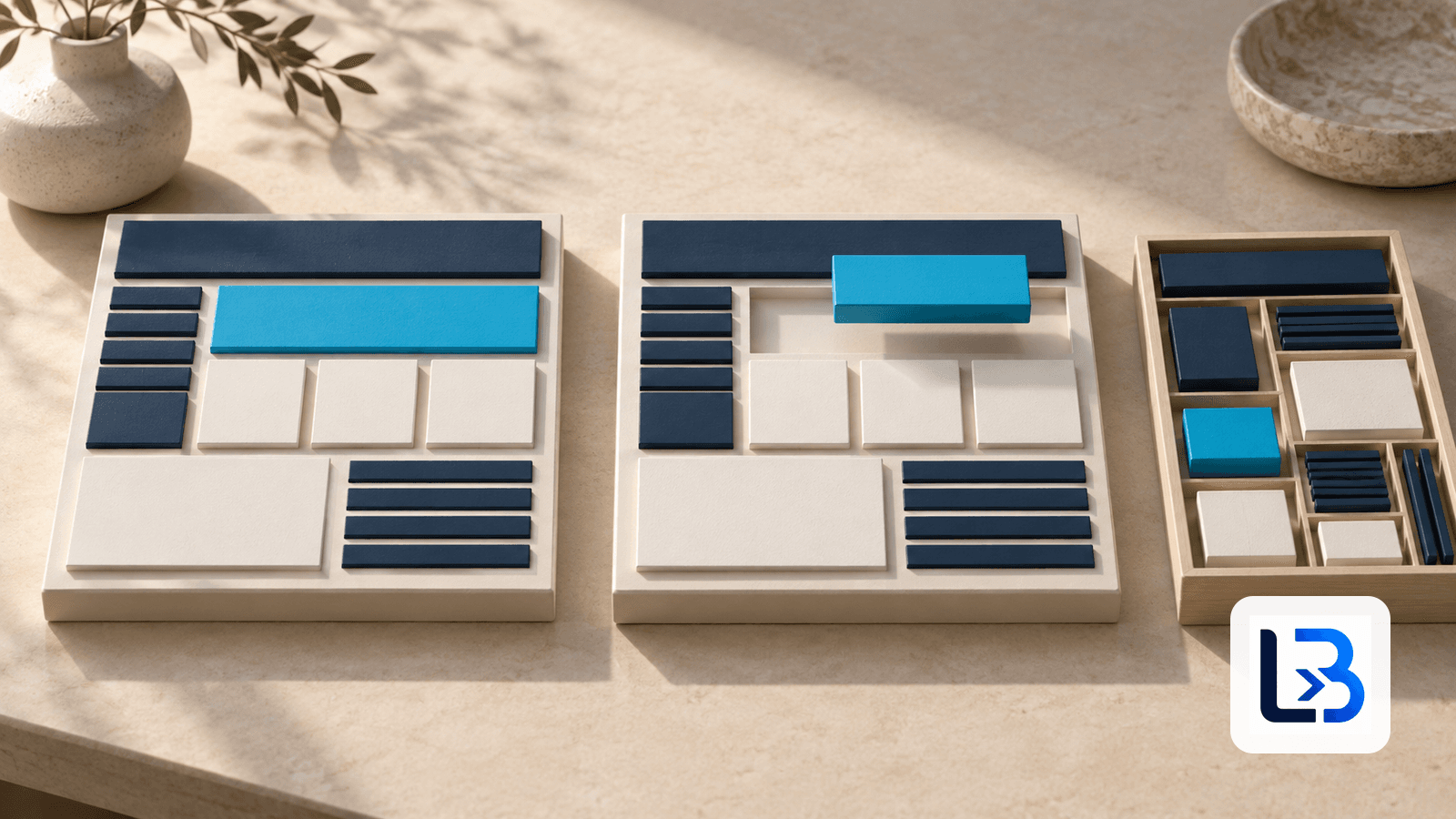 Two matching modular website models beside an archive tray, illustrating a verified reconstruction.
