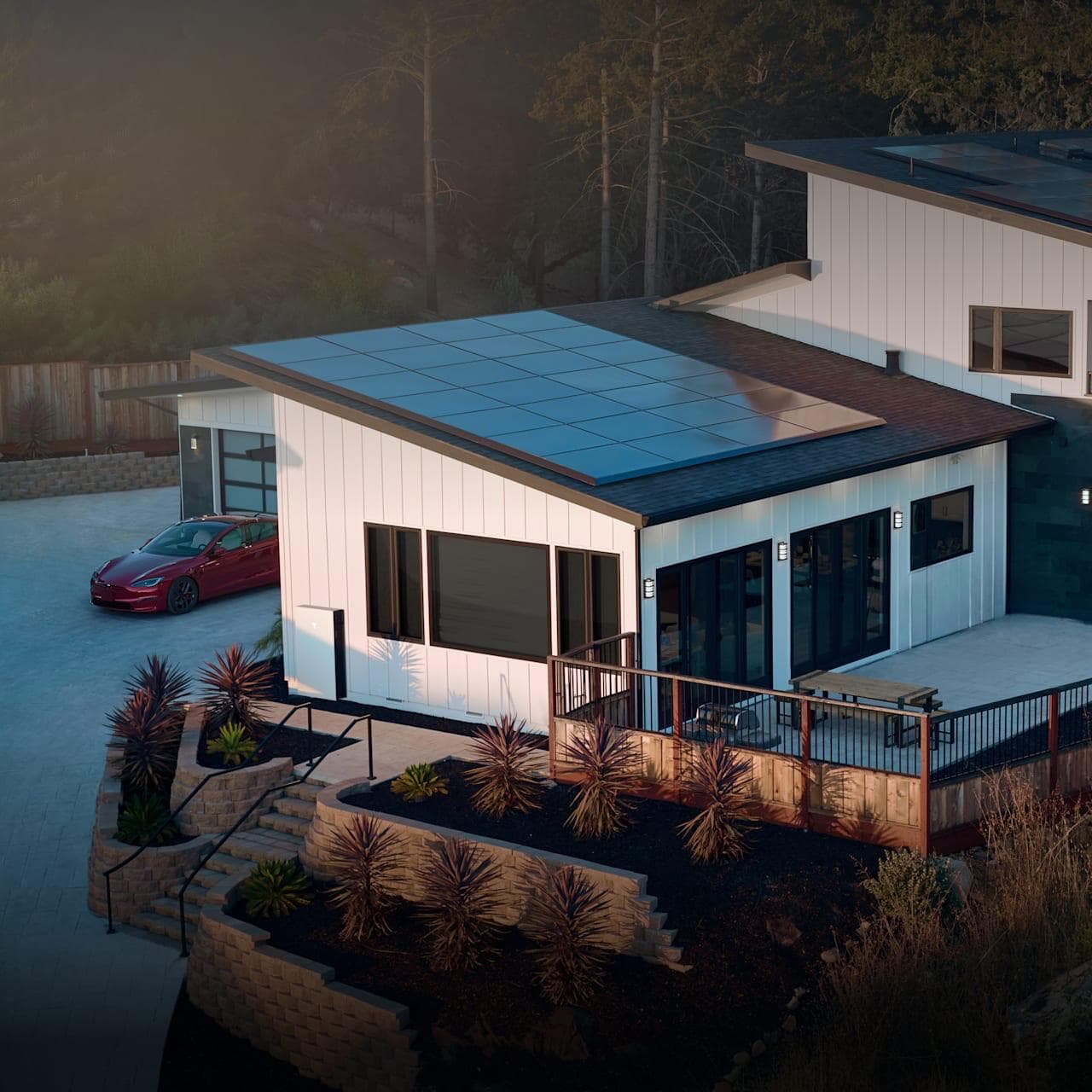 Modern home equipped with Tesla solar panels